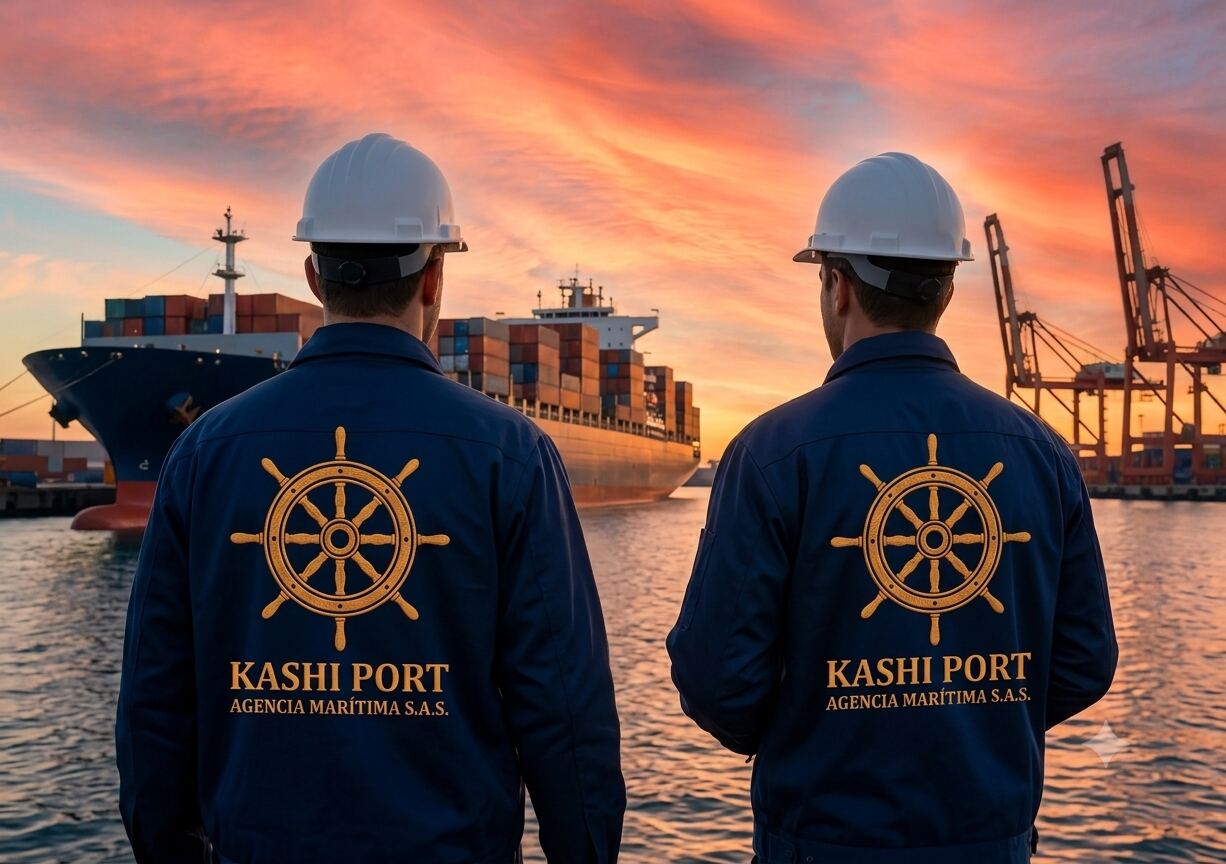 Equipo de Agencia Marítima Kashi Port supervisando operaciones en puerto